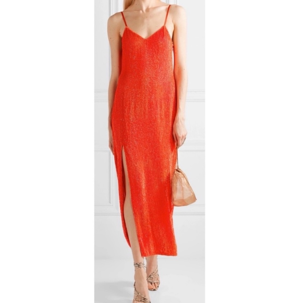 NWT Retrofete Hand Beaded Orange Maxi Slip Dress. Size XS